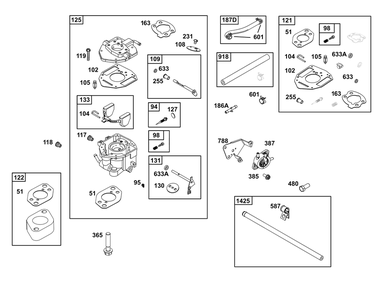 Carburetor And Fuel Supply Group Diagram and Parts List for 356447-0638-F1 200000 - 399999 Briggs and Stratton Engine